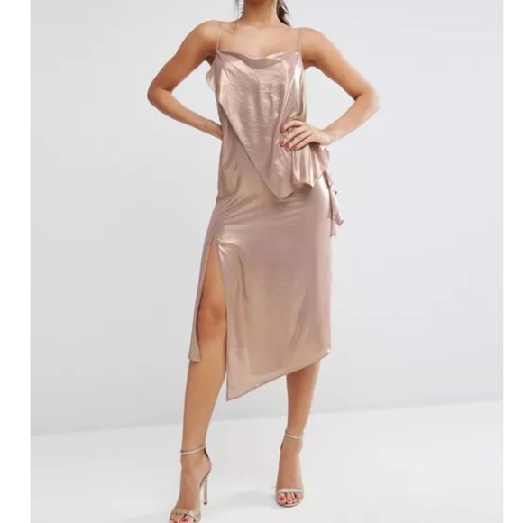 ASOS Dresses & Skirts - ASOS Metallic Cami Drape Front MIDI Dress